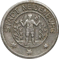 obverse of 10 Pfennig - Neidenburg (Stadt, Ostpreußen) (1918) coin with F# 359.2 from Germany. Inscription: STADT NEIDENBURG