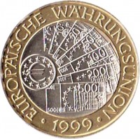 Austria coin 50 Schilling - European Monetary Union (1999) obverse obverse of 50 Schilling - European Monetary Union (1999) coin with KM# 3057 from Austria. Inscription: EUROPÄISCHE WÄHRUNGSUNION · 1999 ·