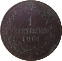 reverse of 1 Centesimo - Vittorio Emanuele II (1861 - 1867) coin with KM# 1 from Italy. Inscription: 1 CENTESIMO 1867 M