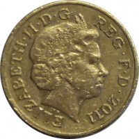 obverse of 1 Pound - Elizabeth II - Regional Capitals: Wales - 4'th Portrait (2011) coin with KM# 1198 from United Kingdom. Inscription: ELIZABETH · II · D · G REG · F · D · 2011 IRB