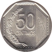 Peru coin 50 Céntimos (1991 - 2015) reverse reverse of 50 Céntimos (1991 - 2015) coin with KM# 307 from Peru. Inscription: 50 CENTIMOS
