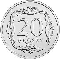 reverse of 20 Groszy (2017) coin with Y# 972 from Poland. Inscription: 20 GROSZY