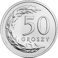 reverse of 50 Groszy (2017) coin with Y# 973 from Poland. Inscription: 50 GROSZY