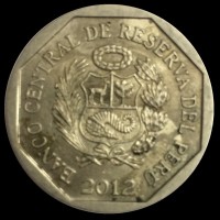 obverse of 1 Nuevo Sol - Wealth and Pride of Peru: Piedra de Saywite (2012) coin with KM# 362 from Peru. Inscription: BANCO CENTRAL DE RESERVA DEL PERÚ 2012