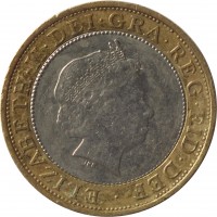 obverse of 2 Pounds - Elizabeth II - XVII Commonwealth Games Manchester 2002: Games in England - 4'th Portrait (2002) coin with KM# 1031 from United Kingdom. Inscription: · ELIZABETH · II · DEI · GRA · REG · FID · DEF IRB