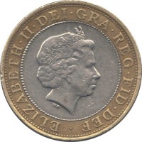 obverse of 2 Pounds - Elizabeth II - XVII Commonwealth Games Manchester 2002: Games in Wales - 4'th Portrait (2002) coin with KM# 1033 from United Kingdom. Inscription: · ELIZABETH · II · DEI · GRA · REG · FID · DEF IRB