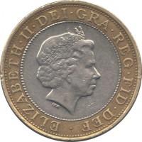 United Kingdom coin 2 Pounds - Elizabeth II - XVII Commonwealth Games Manchester 2002: Games in Wales - 4'th Portrait (2002) obverse obverse of 2 Pounds - Elizabeth II - XVII Commonwealth Games Manchester 2002: Games in Wales - 4'th Portrait (2002) coin with KM# 1033 from United Kingdom. Inscription: · ELIZABETH · II · DEI · GRA · REG · FID · DEF IRB
