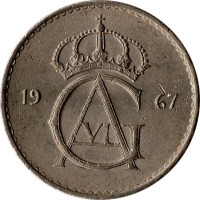 obverse of 50 Öre - Gustaf VI Adolf (1962 - 1973) coin with KM# 837 from Sweden. Inscription: 19 73