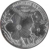 reverse of 7 1/2 Euro - Ibero-american: Natural beauties Madeira (2017) coin from Portugal. Inscription: MARAVILHAS DA NATUREZA JOÃO FAZENDA - INCM MADEIRA 2017