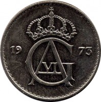 obverse of 10 Öre - Gustaf VI Adolf (1962 - 1973) coin with KM# 835 from Sweden. Inscription: GA VI 1963