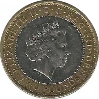 United Kingdom coin 2 Pounds - Elizabeth II - Olympic Games Handover Ceremony 2008 - 4'th Portrait (2008) obverse obverse of 2 Pounds - Elizabeth II - Olympic Games Handover Ceremony 2008 - 4'th Portrait (2008) coin with KM# 1106 from United Kingdom. Inscription: ELIZABETH · II · D · G · REG · FID · DEF · TWO POUNDS · IRB