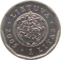 obverse of 1 Litas - Re-building palace of the Rulers of the Grand Duchy of Lithuania (2005) coin with KM# 142 from Lithuania. Inscription: LIETUVA 1 LITAS 2005