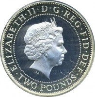 obverse of 2 Pounds - Elizabeth II - 400th Anniversary of the King James Bible - 4'th Portrait (2011) coin with KM# 1200 from United Kingdom. Inscription: ELIZABETH · II · D · G · REG · FID · DEF · TWO POUNDS · IRB