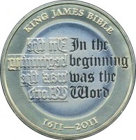 reverse of 2 Pounds - Elizabeth II - 400th Anniversary of the King James Bible - 4'th Portrait (2011) coin with KM# 1200 from United Kingdom. Inscription: KING JAMES BIBLE In the beginning was the Word 1611-2011