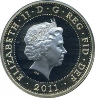United Kingdom coin 2 Pounds - Elizabeth II - 500th Anniversary of the Launch of the Mary Rose - 4'th Portrait (2011) obverse obverse of 2 Pounds - Elizabeth II - 500th Anniversary of the Launch of the Mary Rose - 4'th Portrait (2011) coin with KM# 1199 from United Kingdom. Inscription: ELIZABETH · II · D · G · REG · FID · DEF · 2011 · IRB