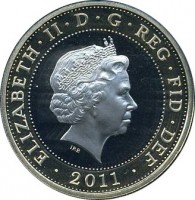 obverse of 2 Pounds - Elizabeth II - 500th Anniversary of the Launch of the Mary Rose - 4'th Portrait (2011) coin with KM# 1199 from United Kingdom. Inscription: ELIZABETH · II · D · G · REG · FID · DEF · 2011 · IRB