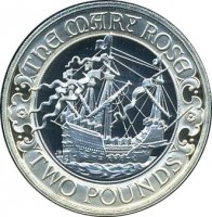 reverse of 2 Pounds - Elizabeth II - 500th Anniversary of the Launch of the Mary Rose - 4'th Portrait (2011) coin with KM# 1199 from United Kingdom. Inscription: THE MARY ROSE TWO POUNDS