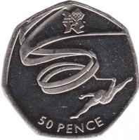 reverse of 50 Pence - Elizabeth II - Games of the XXX Olympiad, London 2012 - 4'th Portrait (2011) coin with KM# 1170 from United Kingdom. Inscription: london 50 PENCE