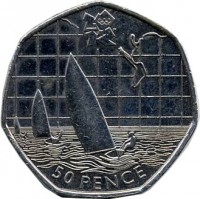 reverse of 50 Pence - Elizabeth II - 2012 London Olympics: Sailing - 4'th Portrait (2011) coin with KM# 1178 from United Kingdom. Inscription: london 50 PENCE