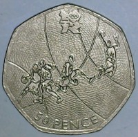 United Kingdom coin 50 Pence - Elizabeth II - 2012 London Olympics: Basketball - 4'th Portrait (2011) reverse reverse of 50 Pence - Elizabeth II - 2012 London Olympics: Basketball - 4'th Portrait (2011) coin with KM# 1190 from United Kingdom. Inscription: london 50 PENCE