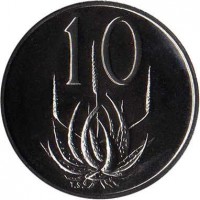 South Africa coin 10 Cents - The end of Jacobus Johannes Fouché's presidency (1976) reverse reverse of 10 Cents - The end of Jacobus Johannes Fouché's presidency (1976) coin with KM# 94 from South Africa. Inscription: 10 T.S.
