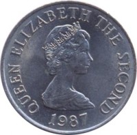 obverse of 10 Pence - Elizabeth II - 2'nd Portrait (1983 - 1990) coin with KM# 57.1 from Jersey. Inscription: QUEEN ELIZABETH THE SECOND 1987