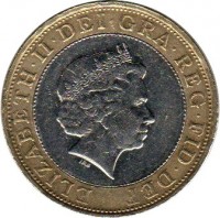 obverse of 2 Pounds - Elizabeth II - 200th Anniversary of the birth of Isambard K. Brunel - 4'th Portrait (2006) coin with KM# 1060 from United Kingdom. Inscription: ELIZABETH · II · DEI · GRA · REG · FID · DEF · IRB