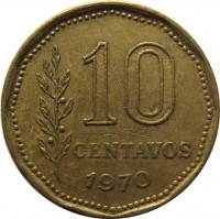 Argentina coin 10 Centavos (1970 - 1976) reverse reverse of 10 Centavos (1970 - 1976) coin with KM# 66 from Argentina. Inscription: 10 CENTAVOS 1970