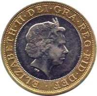 obverse of 2 Pounds - Elizabeth II - Marconi Telegraph Centenary - 4'th Portrait (2001) coin with KM# 1014 from United Kingdom. Inscription: ELIZABETH · II · DEI · GRA · REG · FID · DEF · IRB