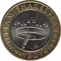 United Kingdom coin 2 Pounds - Elizabeth II - Works of William Shakespeare: History - 5'th Portrait (2016) reverse reverse of 2 Pounds - Elizabeth II - Works of William Shakespeare: History - 5'th Portrait (2016) coin from United Kingdom. Inscription: WILLIAM SHAKESPEARE JB 2016