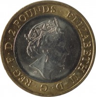 obverse of 2 Pounds - Elizabeth II - Works of William Shakespeare: History - 5'th Portrait (2016) coin from United Kingdom. Inscription: ELIZABETH II · D · G · REG · F · D · 2 POUNDS · JC