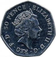 United Kingdom coin 50 Pence - Elizabeth II - 950th Anniversary of the Battle of Hastings - 5'th Portrait (2016) obverse obverse of 50 Pence - Elizabeth II - 950th Anniversary of the Battle of Hastings - 5'th Portrait (2016) coin from United Kingdom. Inscription: ELIZABETH II · D · G · REG · F · D · 50 PENCE · JC