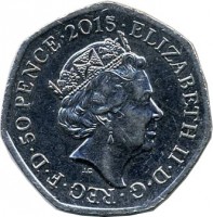 United Kingdom coin 50 Pence - Elizabeth II - 75th Anniversary of the Battle of Britain - 5'th Portrait (2015) obverse obverse of 50 Pence - Elizabeth II - 75th Anniversary of the Battle of Britain - 5'th Portrait (2015) coin from United Kingdom. Inscription: ELIZABETH · II · D · G REG · F · D · 50 PENCE · 2015 JC
