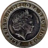 obverse of 2 Pounds - Elizabeth II - 300th Anniversary of the Act of Union - 4'th Portrait (2007) coin with KM# 1076 from United Kingdom. Inscription: ELIZABETH · II · DEI · GRA · REG · FID · DEF · IRB