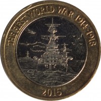 reverse of 2 Pounds - Elizabeth II - 100th Anniversary of the First World War: Royal Navy - 5'th Portrait (2015) coin from United Kingdom. Inscription: THE FIRST WORLD WAR 1914-1918 2015