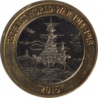 United Kingdom coin 2 Pounds - Elizabeth II - 100th Anniversary of the First World War: Royal Navy - 5'th Portrait (2015) reverse reverse of 2 Pounds - Elizabeth II - 100th Anniversary of the First World War: Royal Navy - 5'th Portrait (2015) coin from United Kingdom. Inscription: THE FIRST WORLD WAR 1914-1918 2015