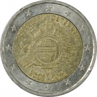 Austria coin 2 Euro - Ten years of the Euro (2012) obverse obverse of 2 Euro - Ten years of the Euro (2012) coin with KM# 3205 from Austria. Inscription: REPUBLIK ÖSTERREICH A.H. € 2002 2012
