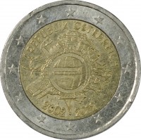 obverse of 2 Euro - Ten years of the Euro (2012) coin with KM# 3205 from Austria. Inscription: REPUBLIK ÖSTERREICH A.H. € 2002 2012