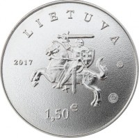 obverse of 1.5 Euro - Lithuanian Hound and Žemaitukas (2017) coin with KM# 225 from Lithuania. Inscription: LIETUVA 2017 1,50 €