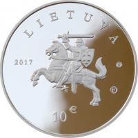 obverse of 10 Euro - Lithuanian Hound and Žemaitukas (2017) coin with KM# 229 from Lithuania. Inscription: LIETUVA 2017 10 €