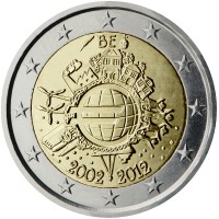 Belgium coin 2 Euro - Albert II - 10 Years of Euro Cash (2012) obverse obverse of 2 Euro - Albert II - 10 Years of Euro Cash (2012) coin with KM# 315 from Belgium. Inscription: BE A.H. € 2002 2012
