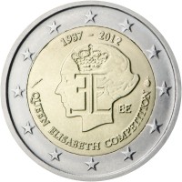 obverse of 2 Euro - Albert II - The 75th anniversary of the Queen Elisabeth Competition (2012) coin with KM# 317 from Belgium. Inscription: 1937 - 2012 EE BE QUEEN ELISABETH COMPETITION