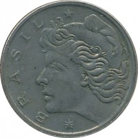 obverse of 50 Centavos (1970 - 1975) coin with KM# 580a from Brazil. Inscription: * BRASIL *
