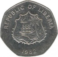 Liberia coin 5 Dollars - Military Memorial (1982 - 1985) obverse obverse of 5 Dollars - Military Memorial (1982 - 1985) coin with KM# 44 from Liberia. Inscription: REPUBLIC OF LIBERIA 1982