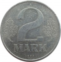 Germany coin 2 Mark (1972 - 1990) reverse reverse of 2 Mark (1972 - 1990) coin with KM# 48 from Germany. Inscription: 2 MARK 1983