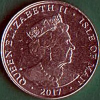 obverse of 5 Pence - Elizabeth II (2017) coin from Isle of Man. Inscription: QUEEN ELIZABETH II . ISLE OF MAN 2017