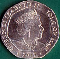 Isle of Man coin 20 Pence - Elizabeth II (2017) obverse obverse of 20 Pence - Elizabeth II (2017) coin from Isle of Man. Inscription: QUEEN ELIZABETH II . ISLE OF MAN 2017