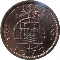 obverse of 1 Escudo (1970) coin with KM# 19 from Portuguese Timor. Inscription: TIMOR 1970