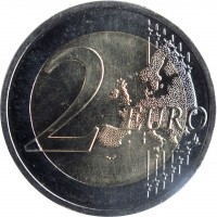 reverse of 2 Euro - The Fifty Years of 25th of April bridge (2016) coin with KM# 866 from Portugal. Inscription: 2 EURO LL