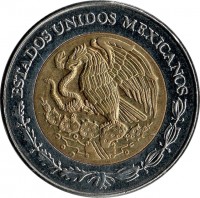 obverse of 2 Nuevos Pesos (1992 - 1995) coin with KM# 551 from Mexico. Inscription: ESTADOS UNIDOS MEXICANOS